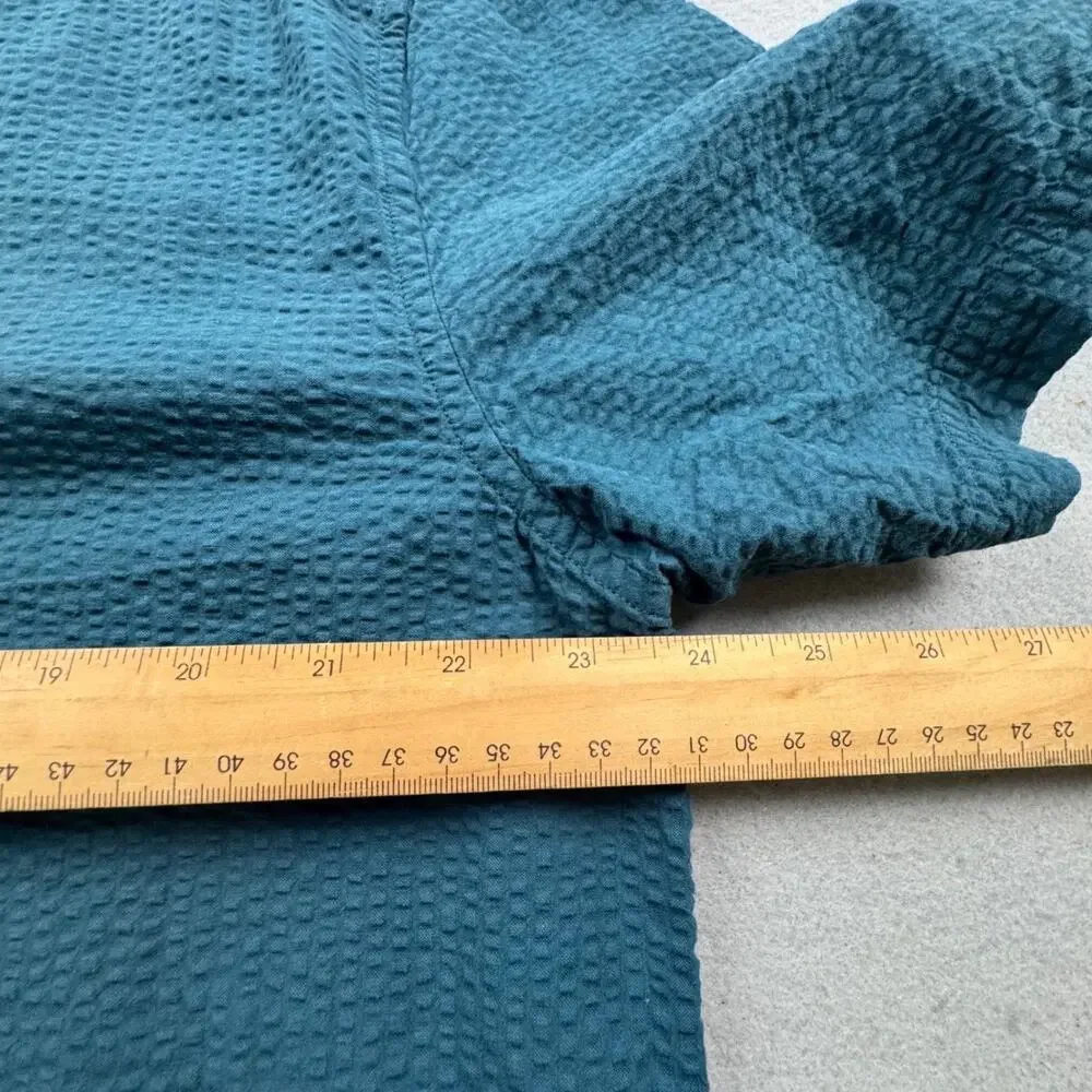 Banana Republic Seersuckerer Shirt Mens XL Slim Fit Teal Short Sleeve Button Up